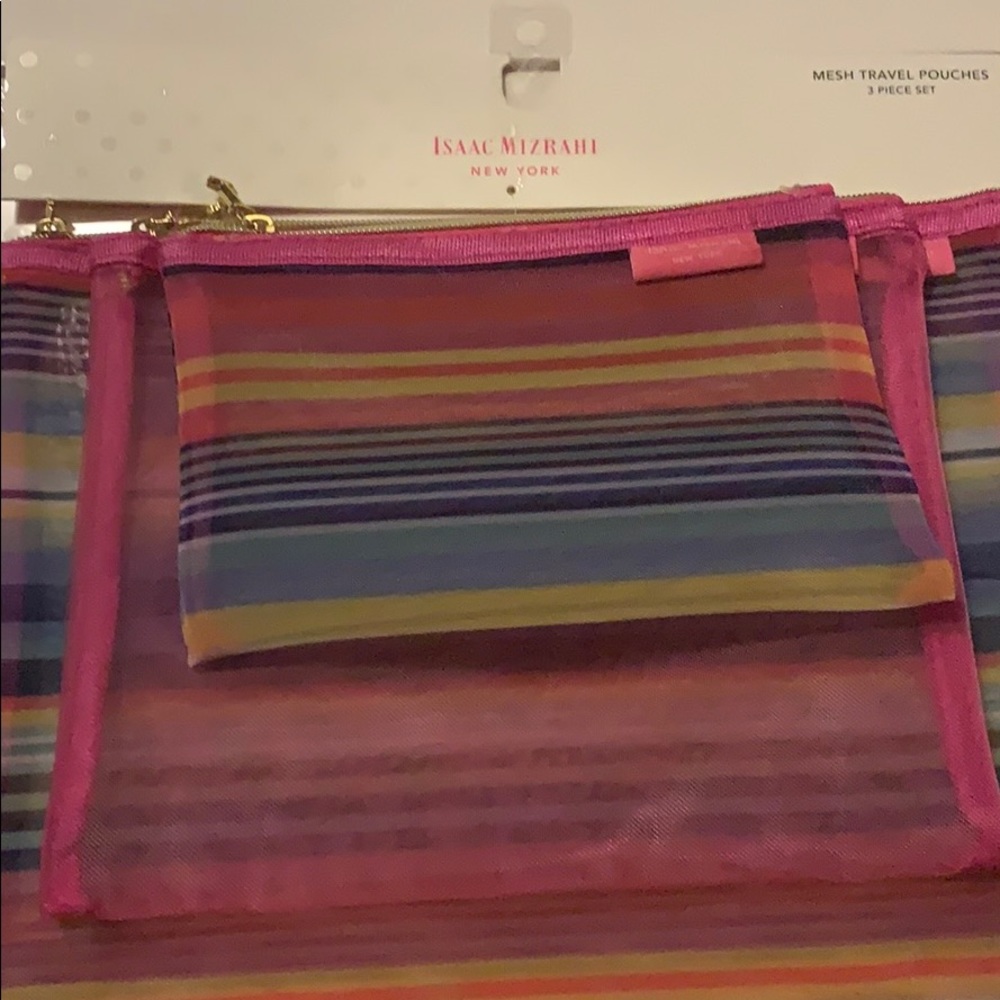 Isaac Mizrahi Mesh Travel Pouch (Pink/Strips)
